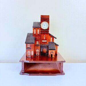 Vintage Wooden House Music Box Clock by LINDEN – Rustic Home Decor